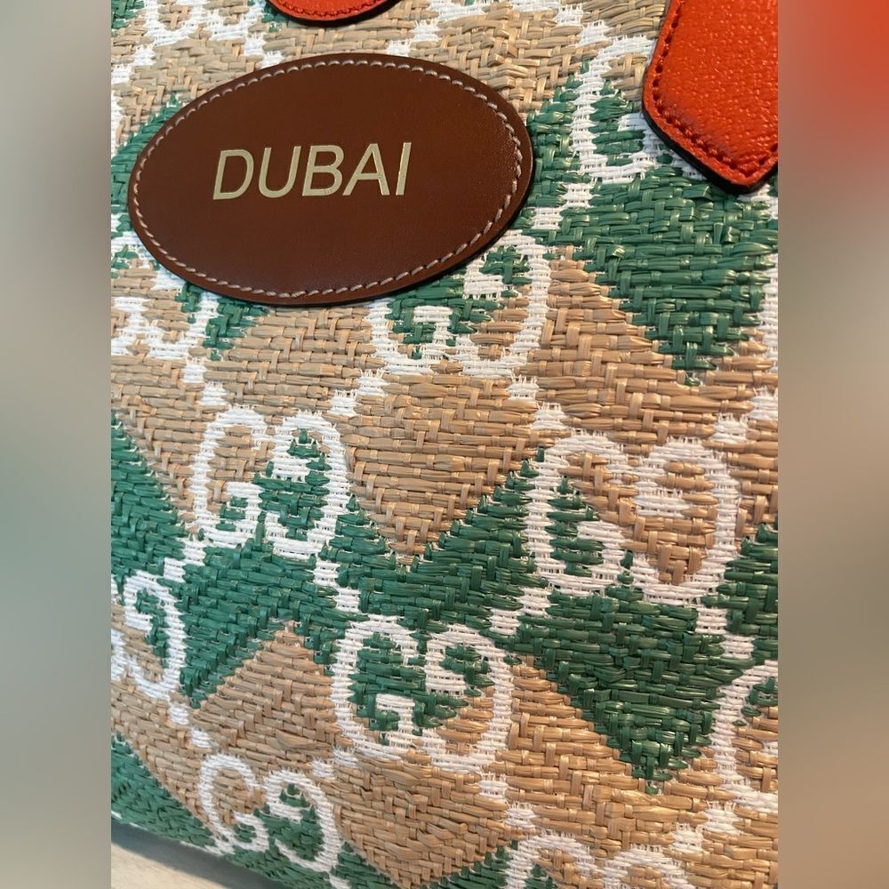Gucci x Dubai Exclusive GG Raffia Tote Bag – NWT – Orange Leather Trim - Picture 13 of 13